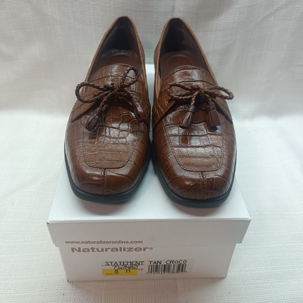 Vtg Y2K Naturalizer Womens 8M Tan Leather Croc‎ Natural Flex Loafer Shoes 712N82